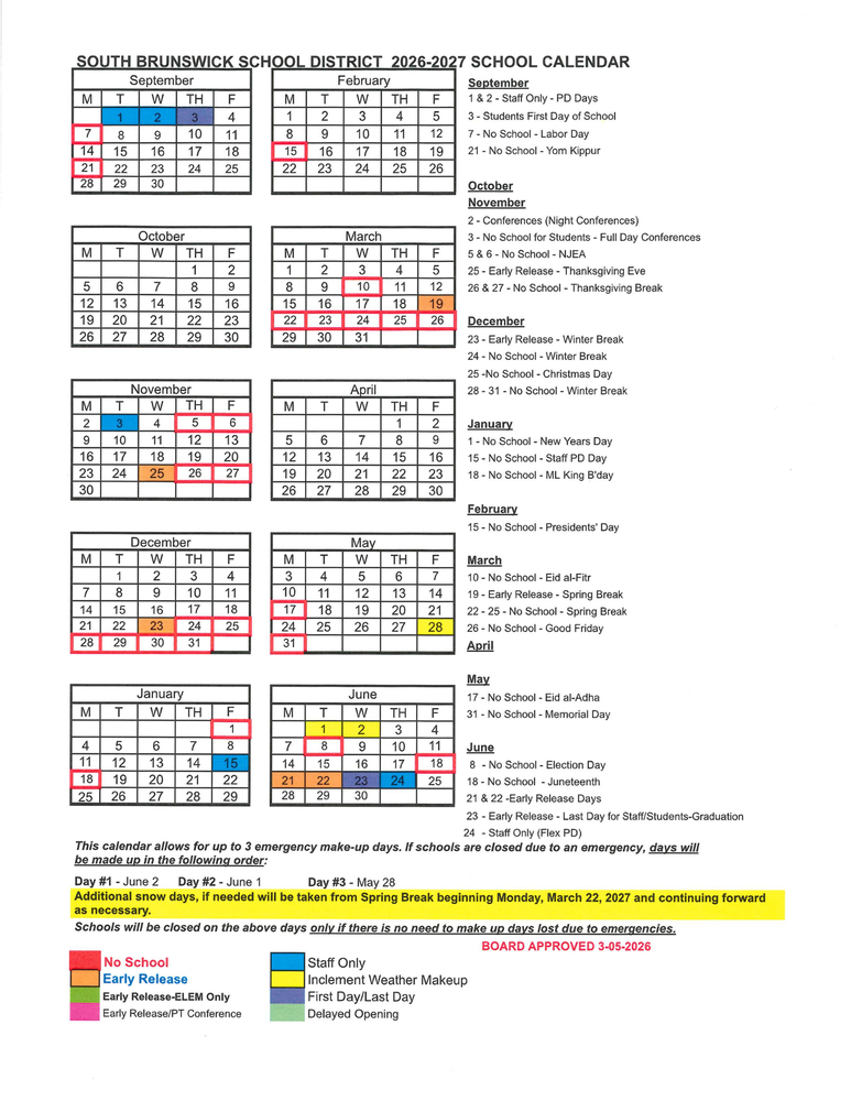 2026-2027 School Calendar