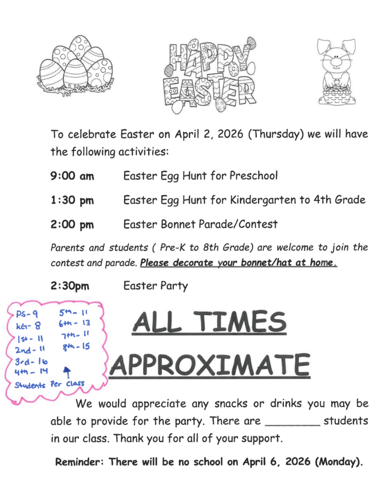 Easter Events Schedule