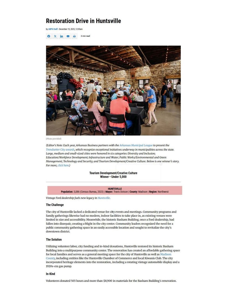 Arkansas Business Article Dec 15, 2025