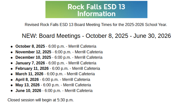 New Board Meeting Times