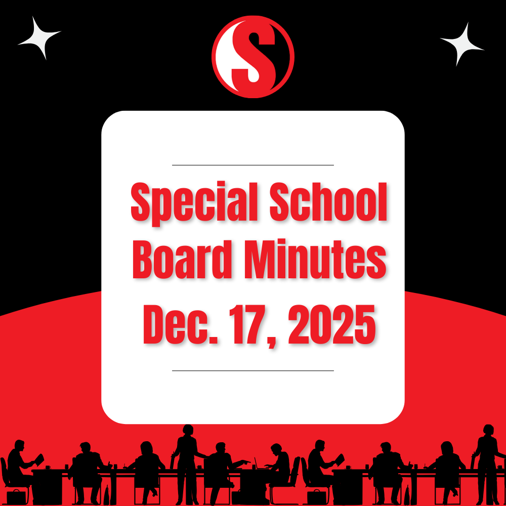 Graphic displaying the Southern logo with the text “Special School Board Minutes – December 17, 2025” on a red, black, and white background, with silhouettes of a school board meeting along the bottom.