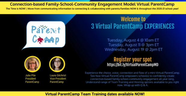 ParentCamp is pleased to partner with the Maryland Department of Education to offer three Virtual ParentCamp Mini-Experiences for stakeholds