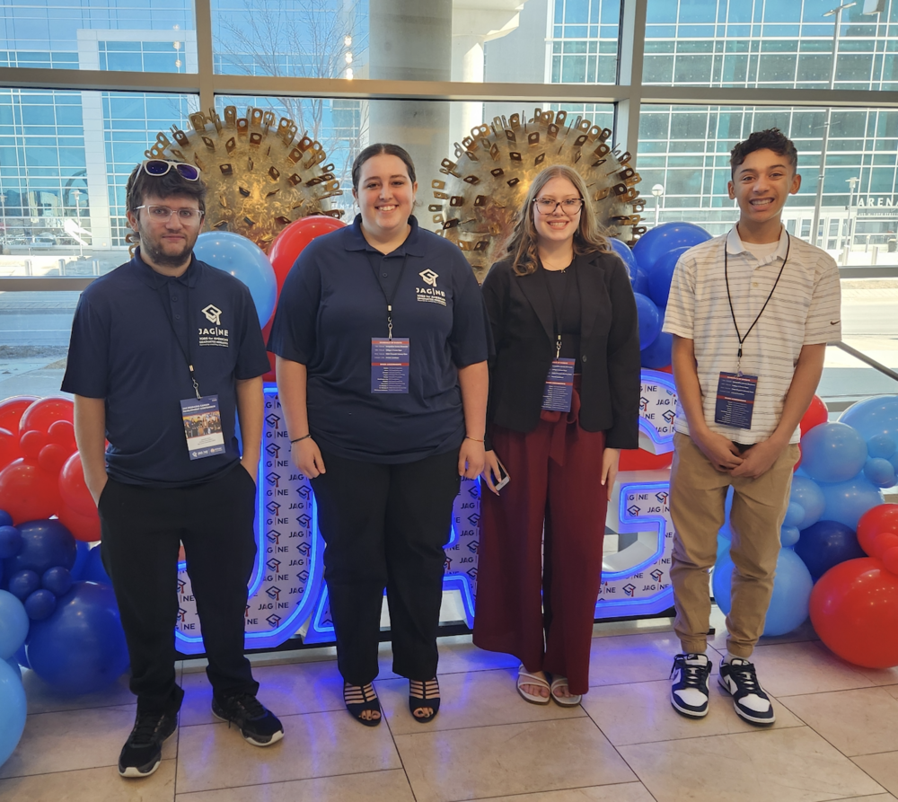 4 JAG Students attending State Career Development Conference all smiles after completing the day.