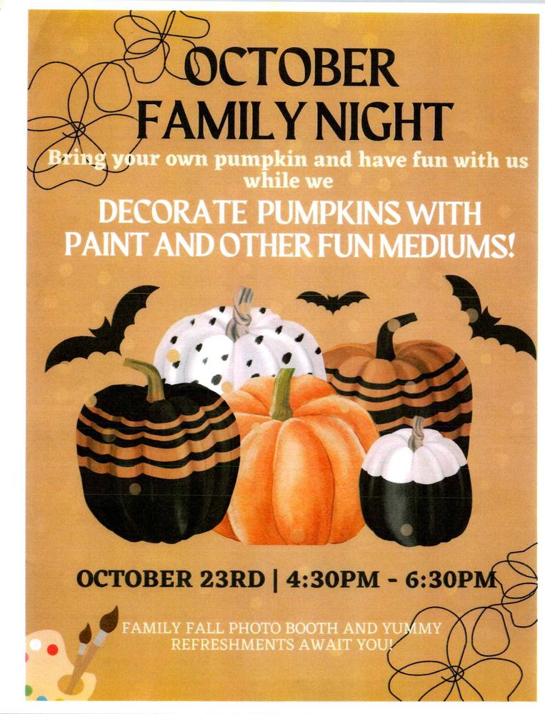 October Family Night with decorated pumpkins