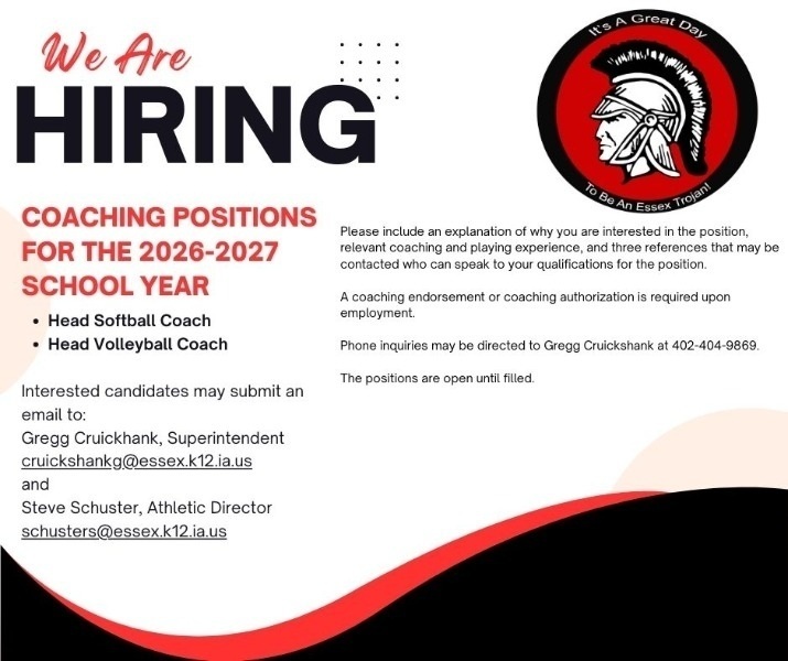 Coaching Positions Available for the 2026-2027 School Year