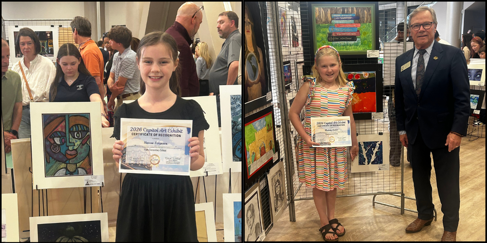 Madalyn Palmer and Hanna Ferguson presenting their artwork at the capital art show