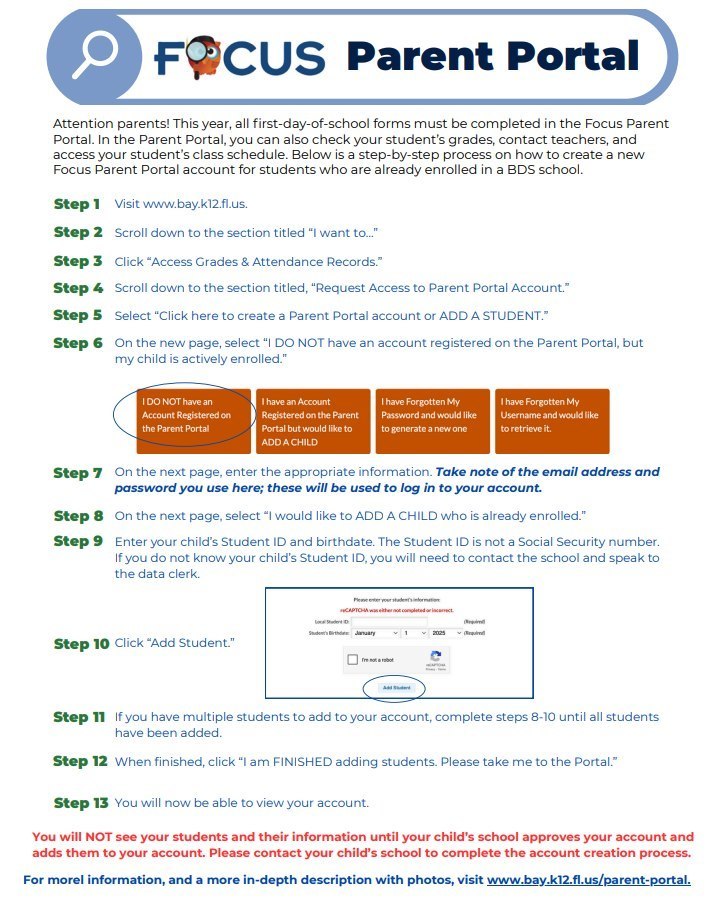 FOCUS Parent Portal Login Information