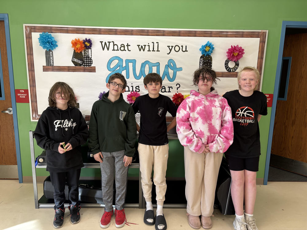 picture of robotics students left to right- Malachi Haga, Kaiden Johnson, Lucas Rabstejnek, Alyssa Crome and Jax Kujath