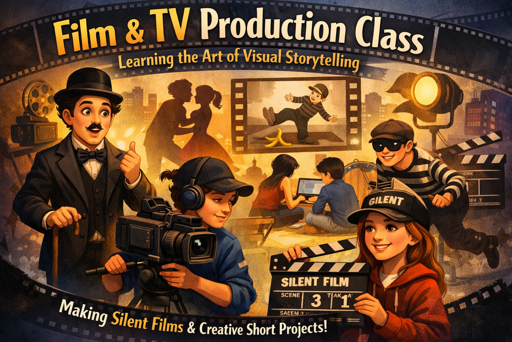 Film & TV Production Class. Learning the Art of Visual Storytelling. Making Silent Films and Creative short projects.