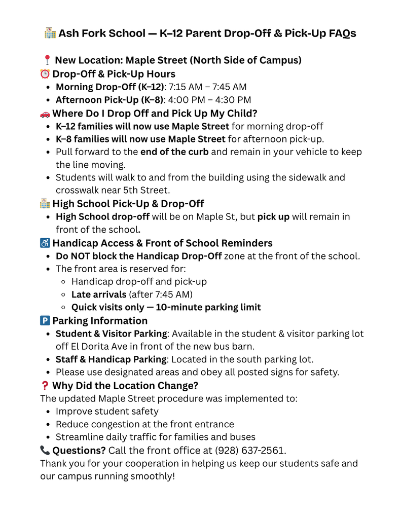 FAQs for Drop Off and Pick Up