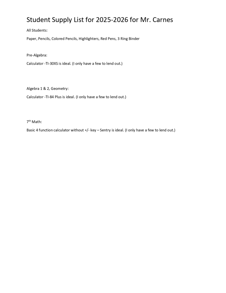 7-12 Math - Mrs. Carnes