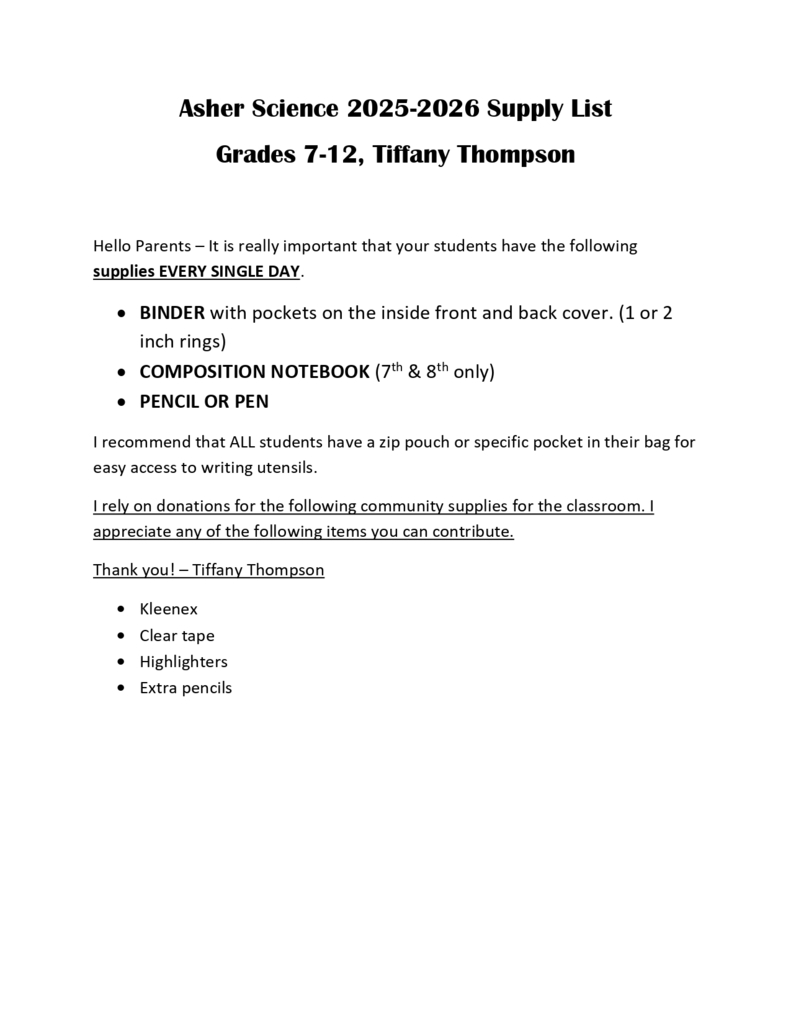 7-12 Science - Mrs. Thompson