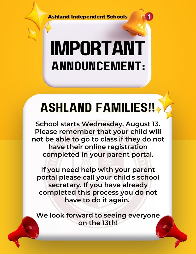 Reminder: Schools starts on Wednesday, August 13