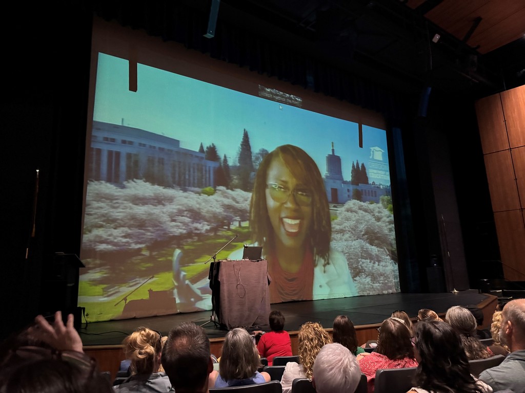 Dr. Charlene Williams addressing the staff via Zoom during the 2025-26 welcome back event