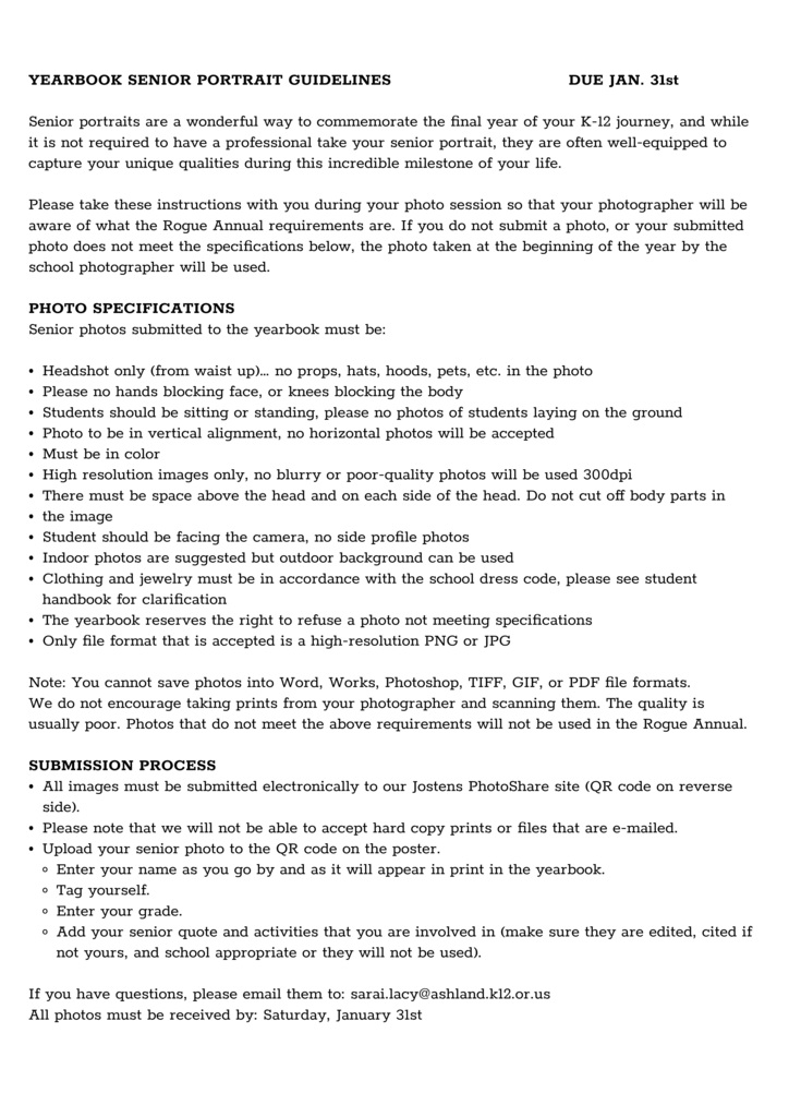 Senior Portrait Guidelines