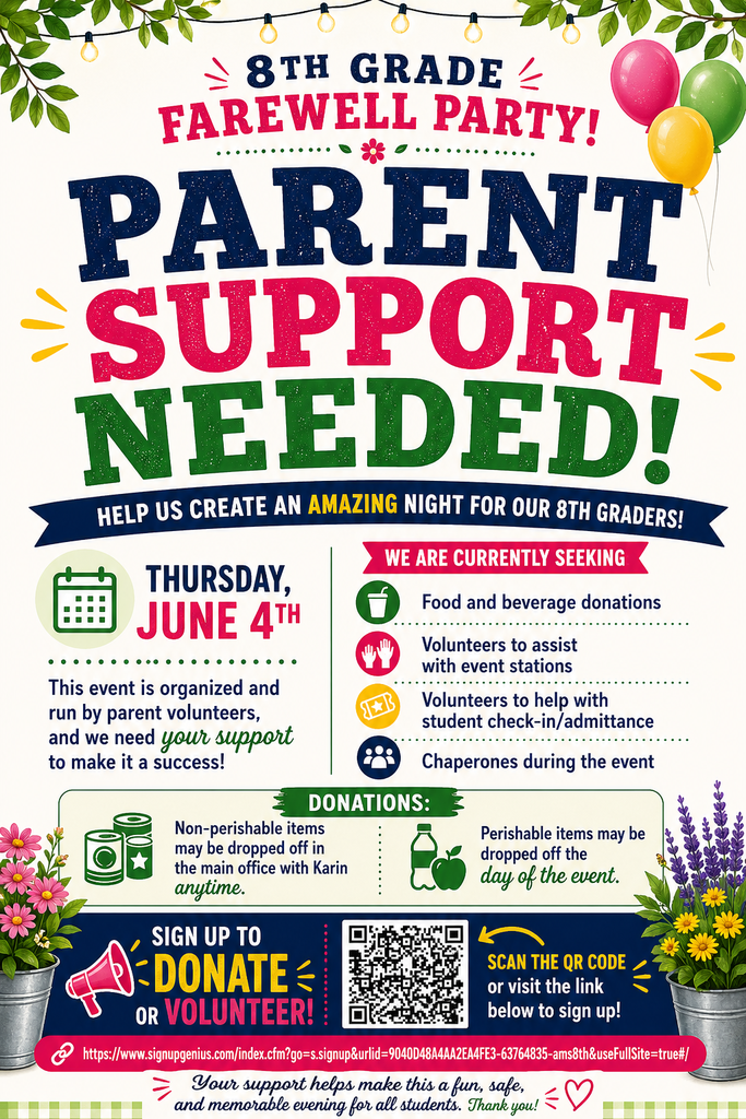 8th Grade Farewell Parent Sign-up