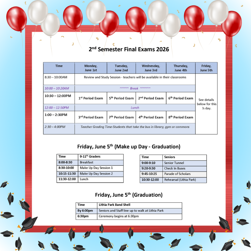 Finals Schedule Semester 2 2026