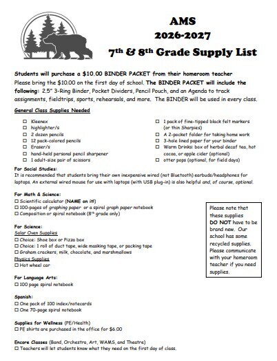 7th-8th Grade Supply List