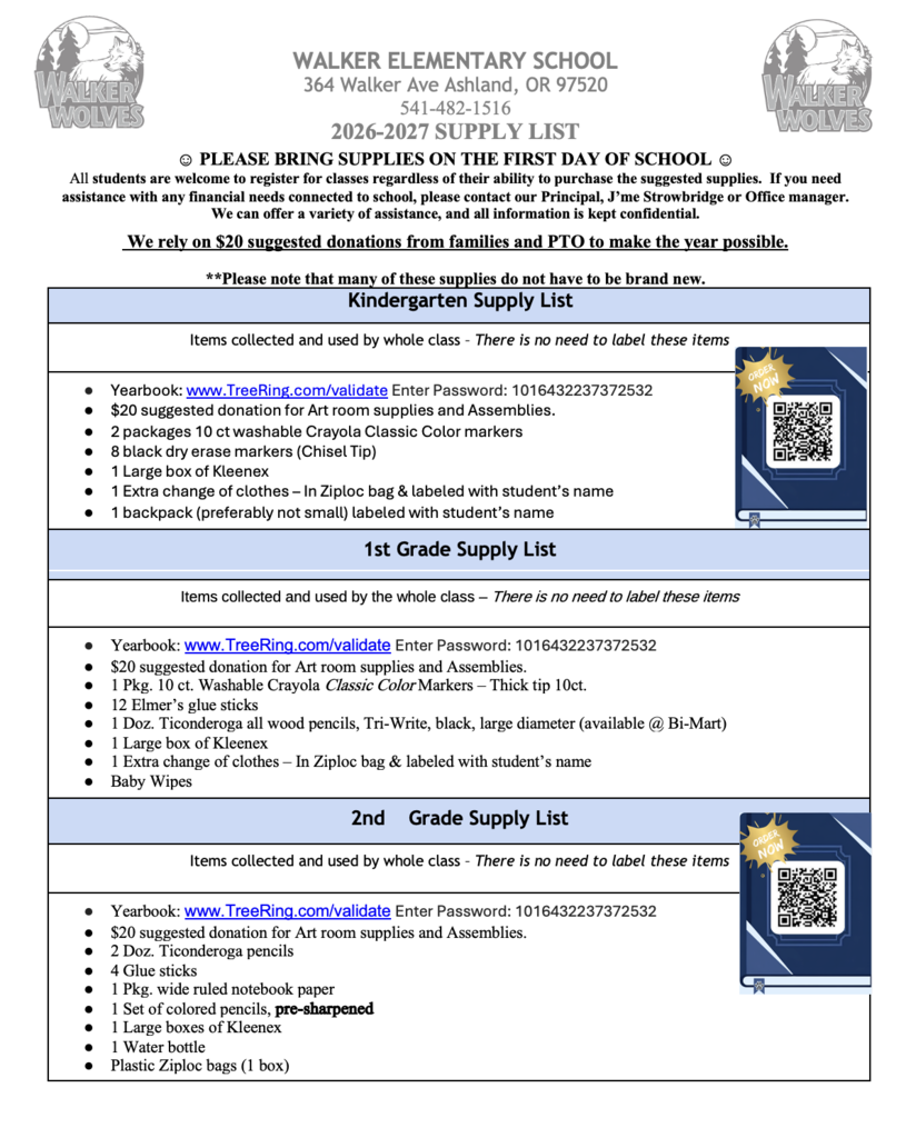 Walker supply list Kinder - 2nd