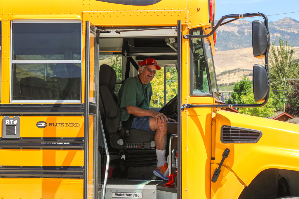 Bus driver welcoming