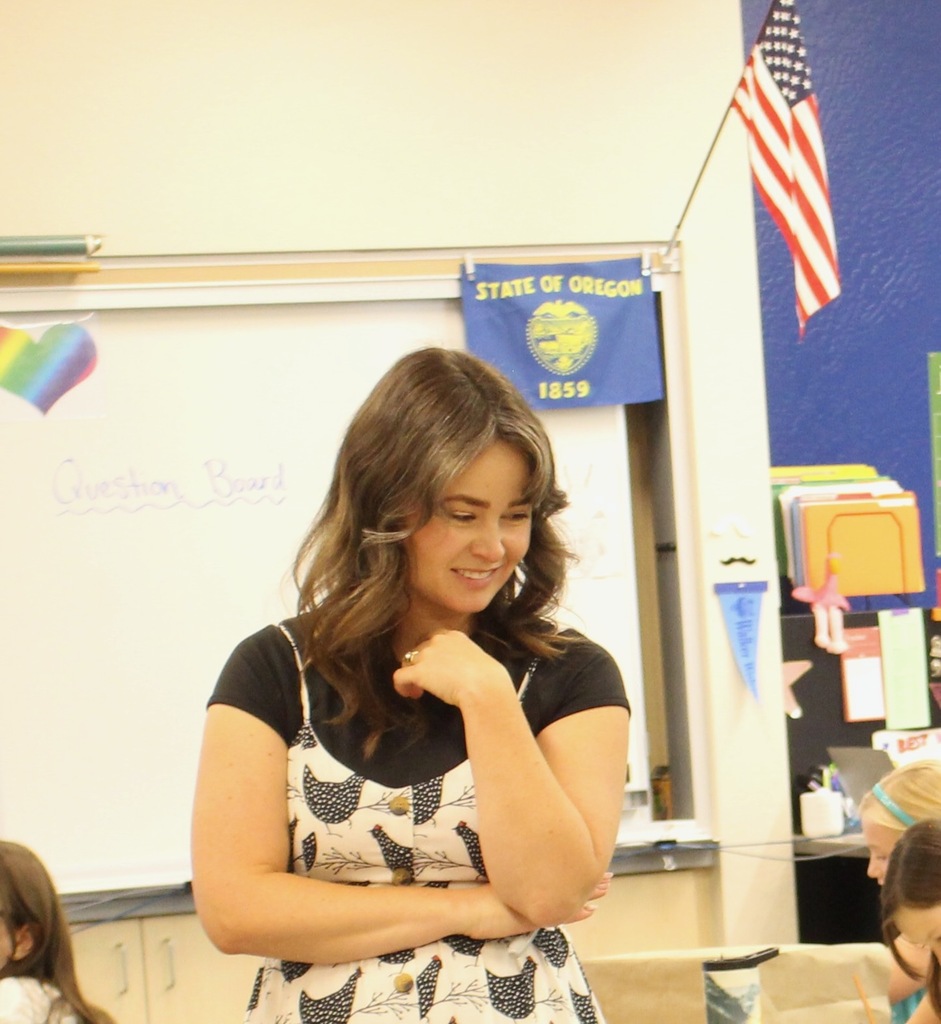 Megan talks to students