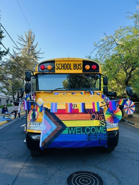School bus pride parade