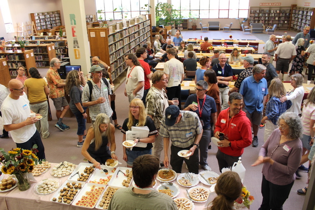Retirees and staff gathering