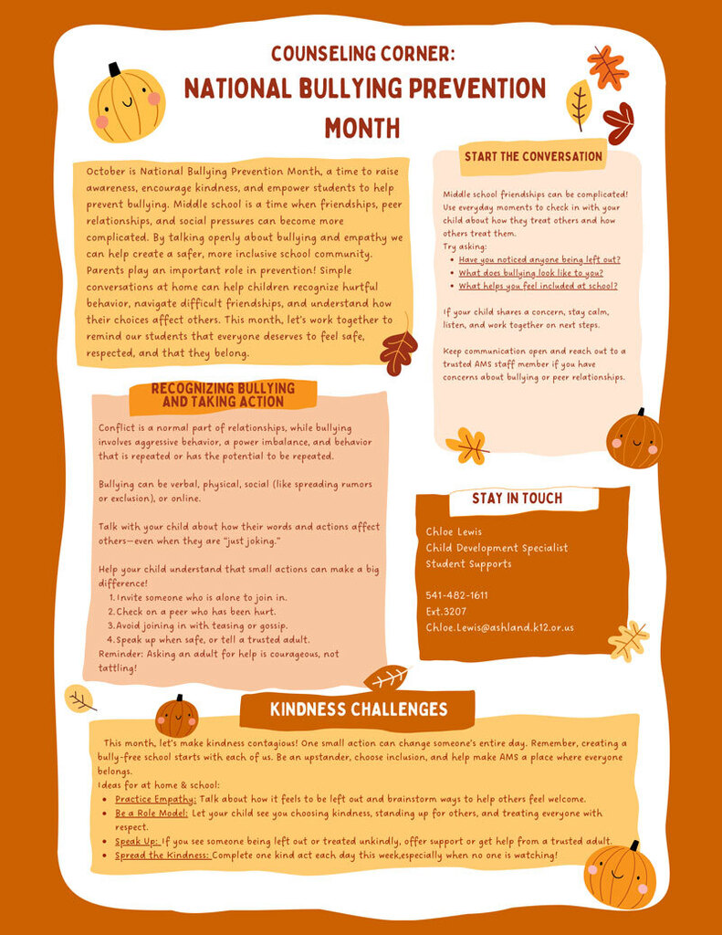 Counseling Corner: National Bullying Prevention Month