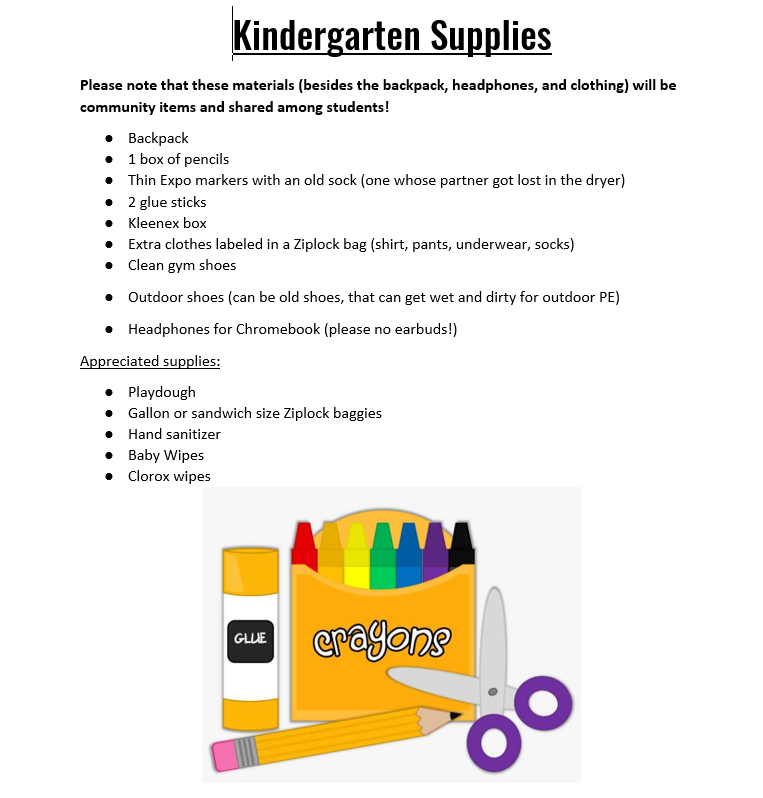 Kindergarten School Supplies