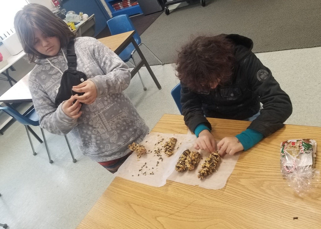 Madyson Ringle and Jasmin Ricci making bird treats for the Ashley Care Center.