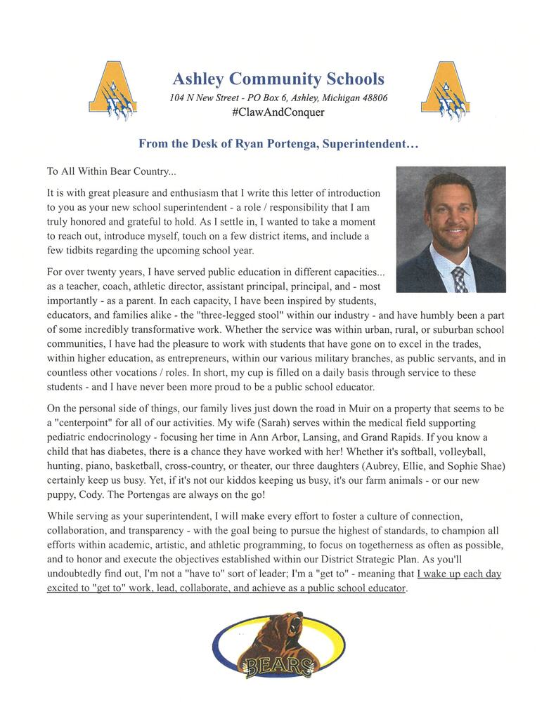 R. Portenga Letter