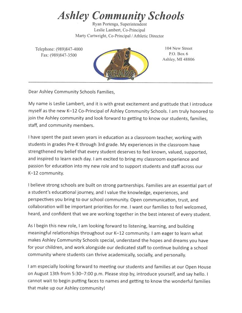 Mrs. Lambert Intro Letter