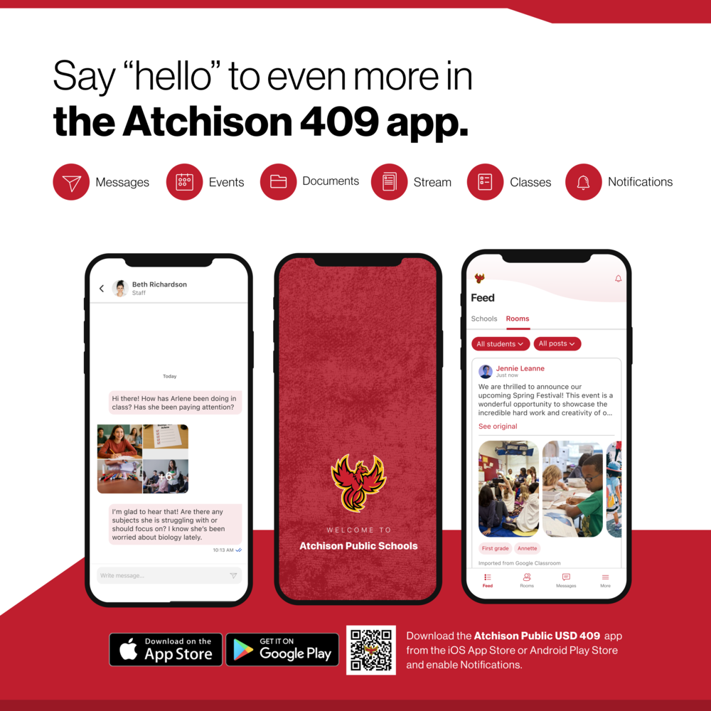 Download the Atchison 409 app to streamline communications with teachers, coaches and staff at USD 409