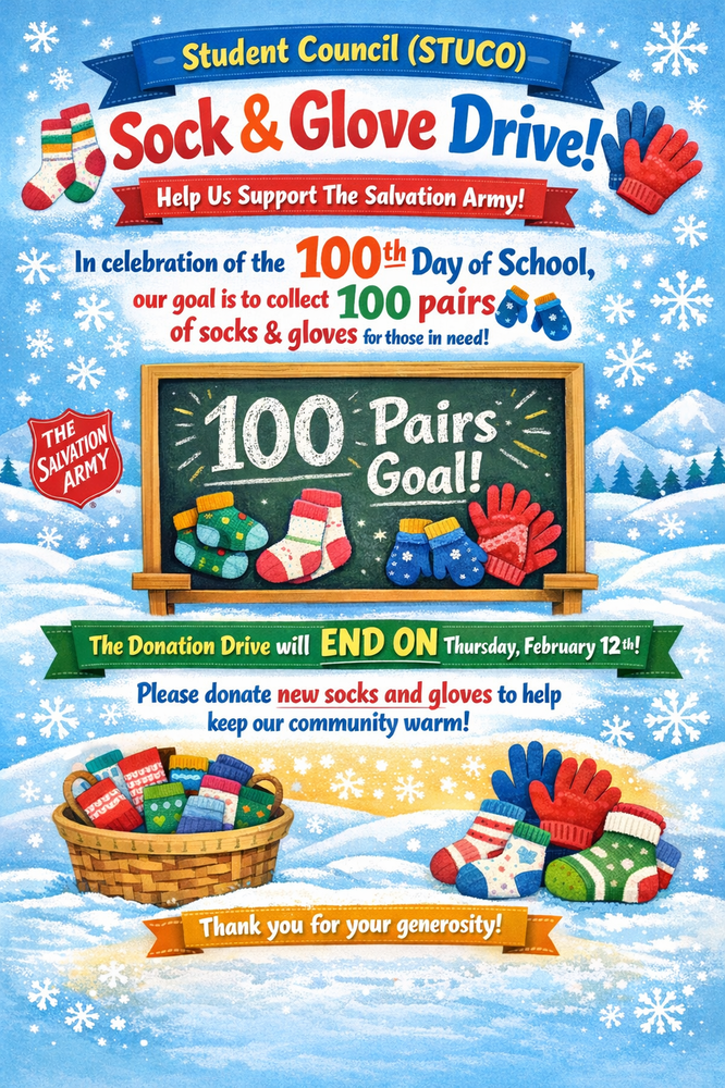 STUC Sock & Glove Drive through February 12th to collect 100 pairs of socks & gloves for The Salvation Army