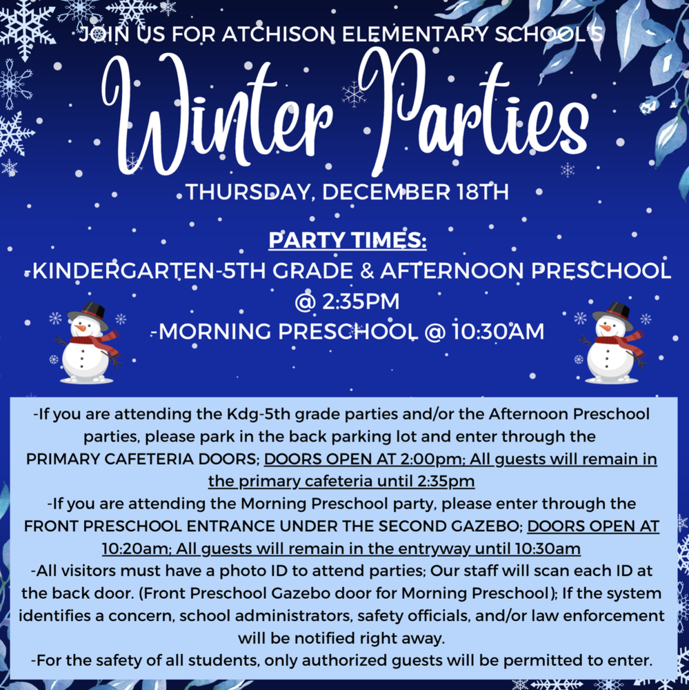 Guidelines for winter parties on December 18 at AES. Text found in article below.