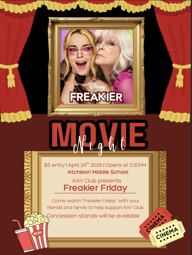 KAYS Club will host a movie night at AMS on April 24. $5 admission. Doors open at 5:30 P.M.