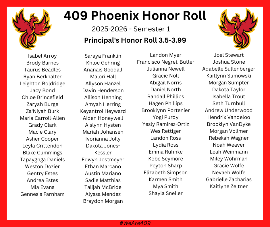 Students Name For Principals Honor Roll