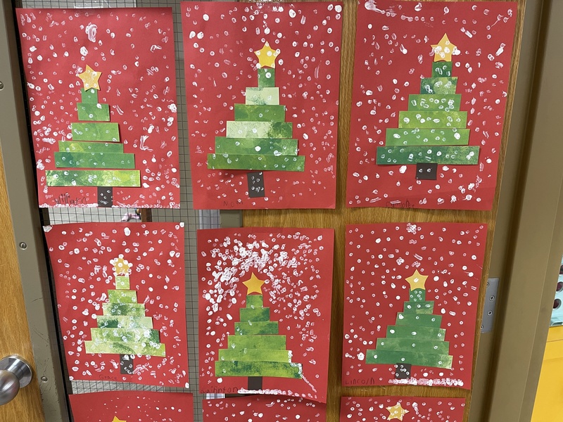 green christmas trees on red background