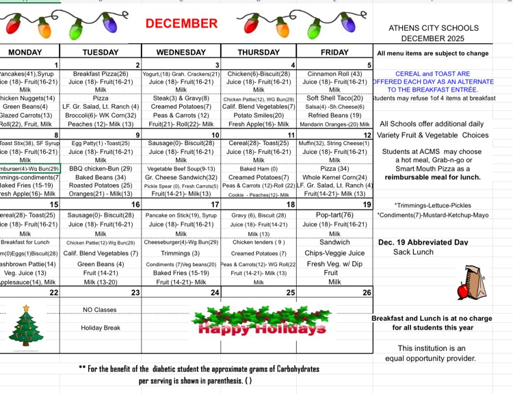 December menu
