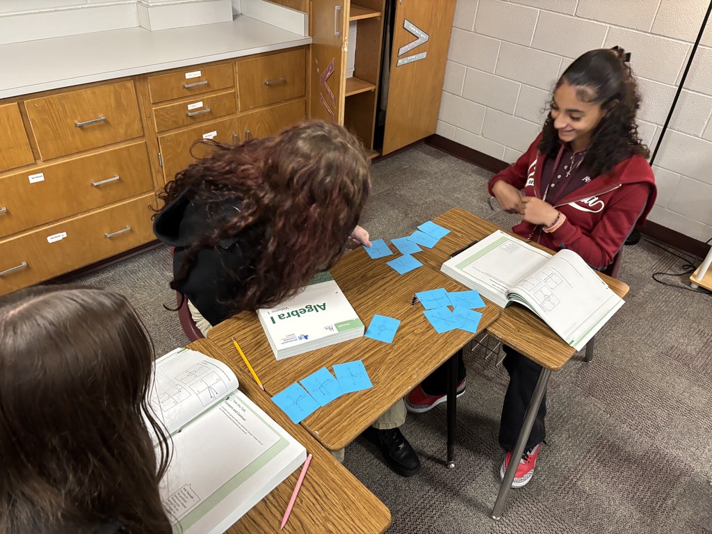 Students working in Ms. Sneed's Algebra 1 classes sorting cards.