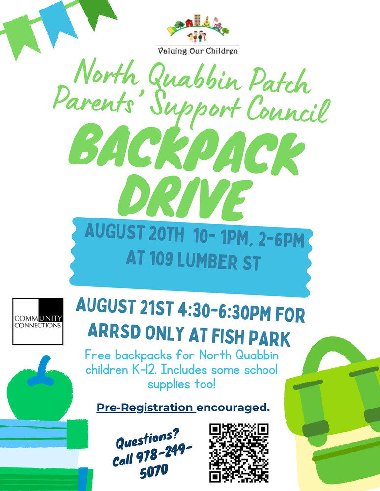 North Quabbin Patch Parents' Support Council BackPack Drive 