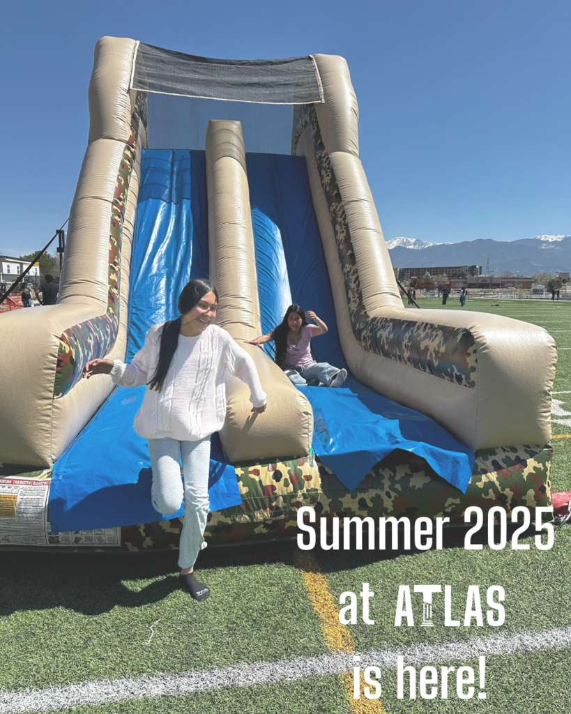 kids sliding down inflatable slide, summer 2025 at Atlas is here!