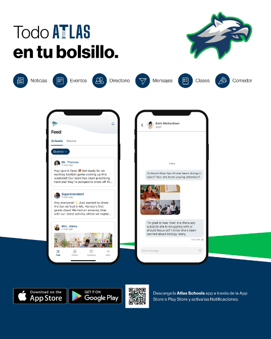 Todo Atlas en tu bolsillo. NOticias, eventos, directorio, mensajes, clases, comedor.