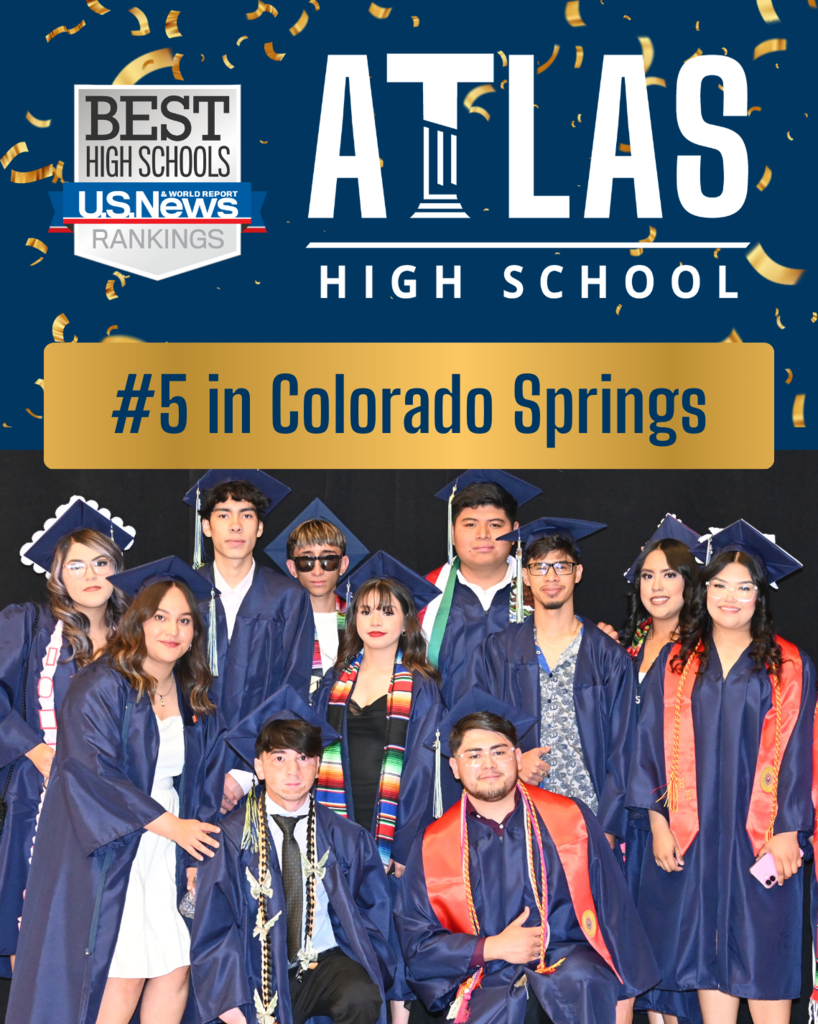 graduates in caps and gowns with #5 in Colorado Springs ATlas High School ranking