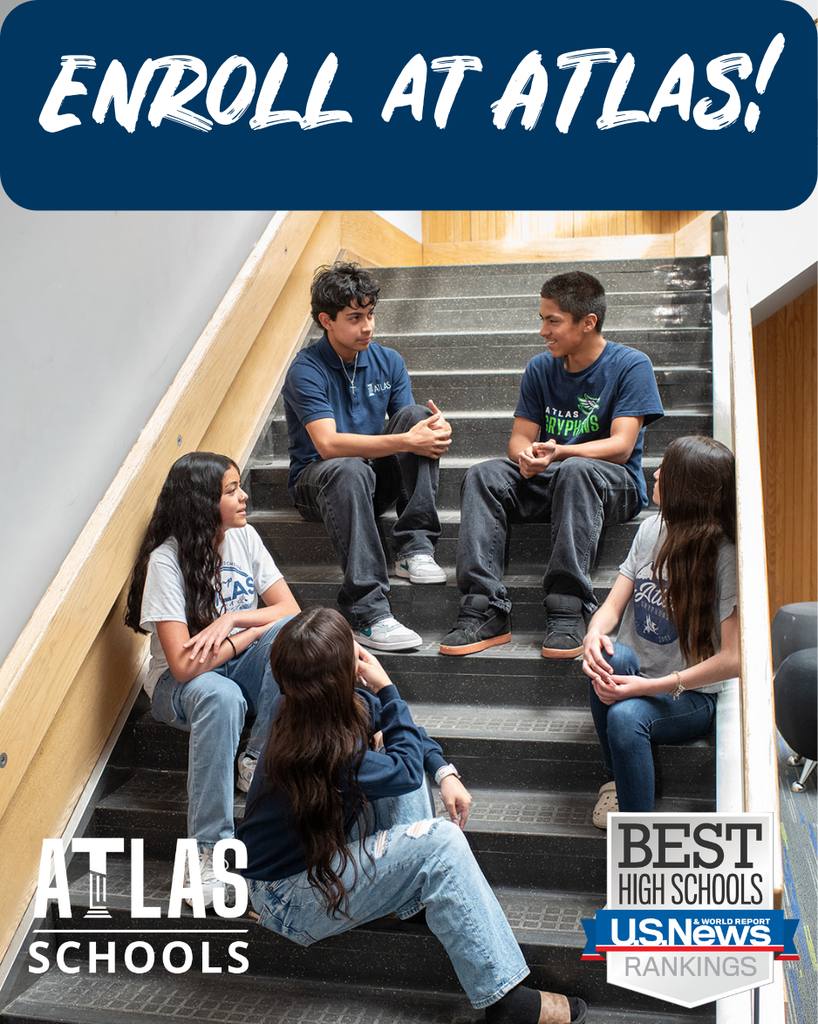 students smile and talk on stairs