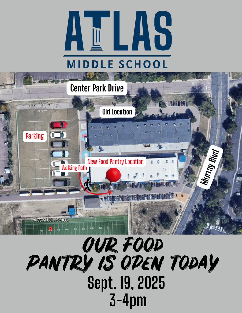 park in front of middle school and walk along the side of the building to get to the food pantry, located on the back of the building near the soccer fields