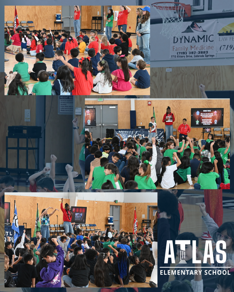 Atlas School logo with students raiseing there hands.