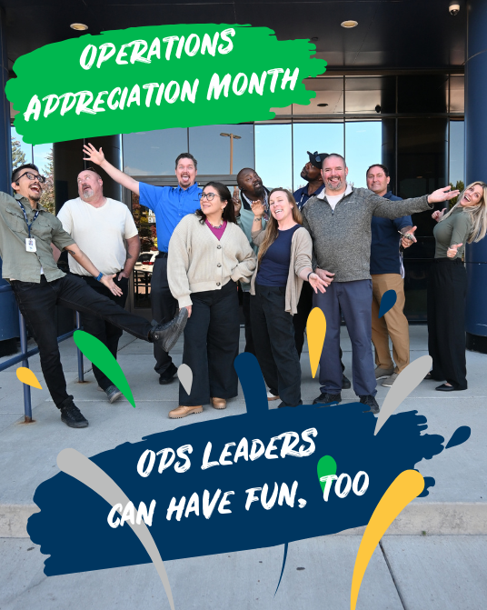 people smile in a sily way with ops leaders can have fun, too!