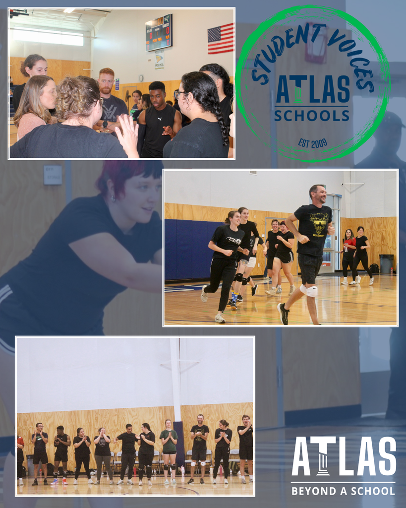 students and staff play volleyball