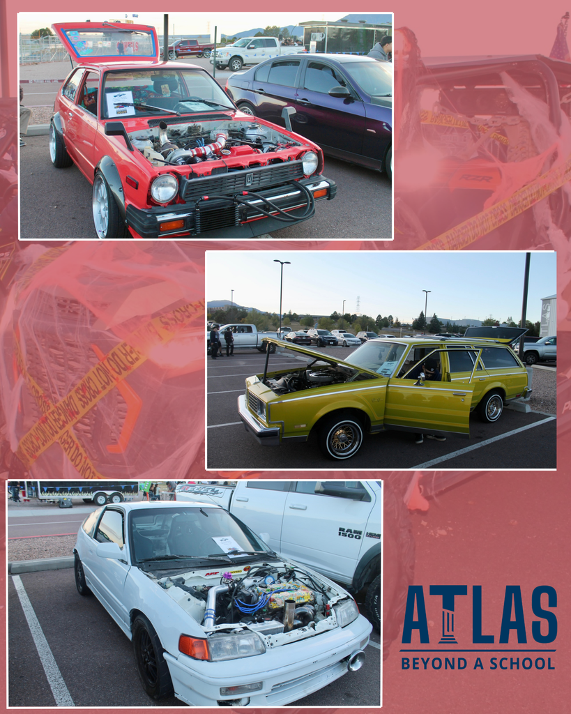 Students gather outside with Car Show